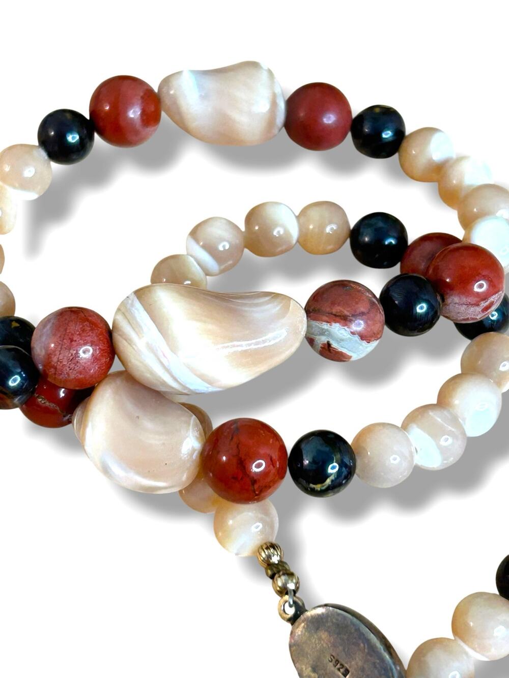 Vintage Carnelian Red Jasper Black Onyx
Banded Agate Necklace 925 Ster Clasp